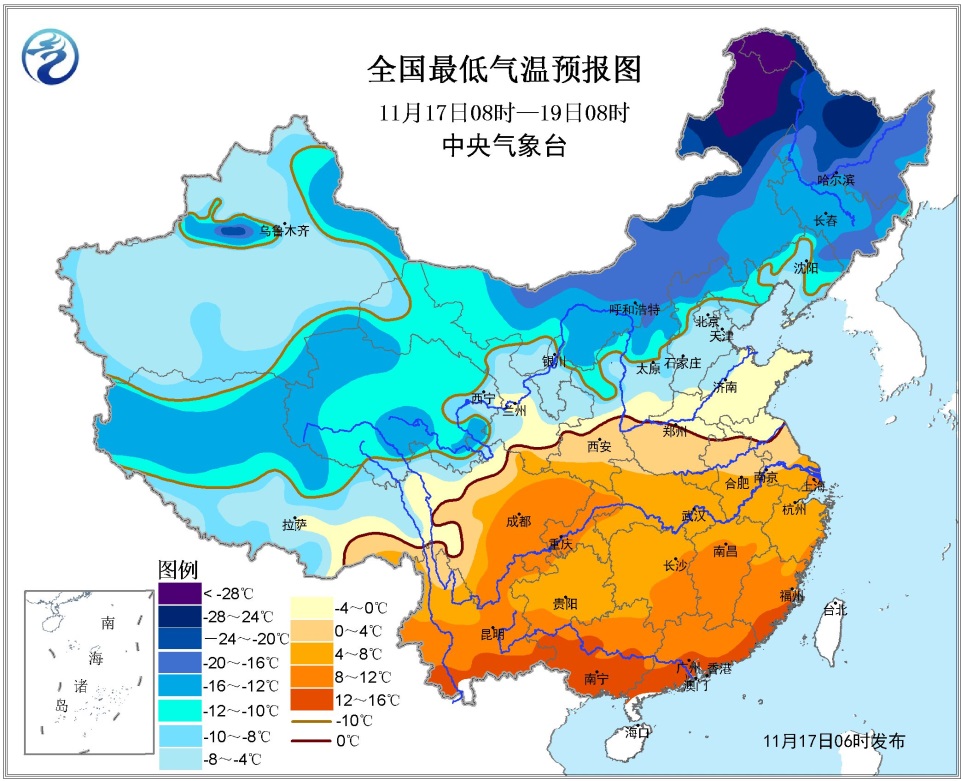 11月17日:未来三天全国天气预报
