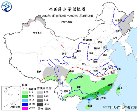 东北的降雪减少 江南华南雨水减弱南压