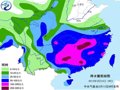 14日至18日南方地区将再次出现强降雨 