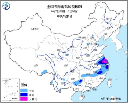 7日中东部有大范围降雨 苏沪局地大暴雨