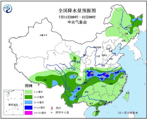 今起长江中下游雨势再度加强 江南华南高温缩减