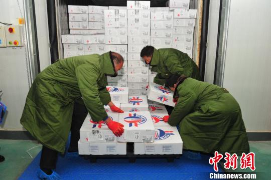 图为运抵西安港进口肉类指定口岸的货物接受检验检疫。 李涛 摄