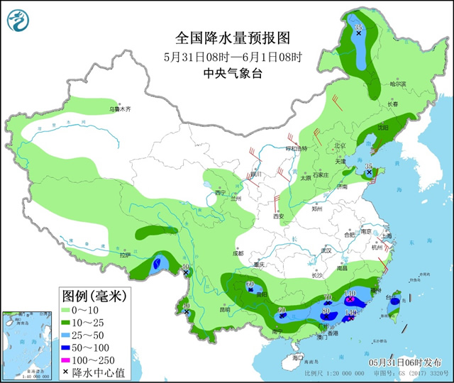 2021年05月31日:未来三天全国天气预报